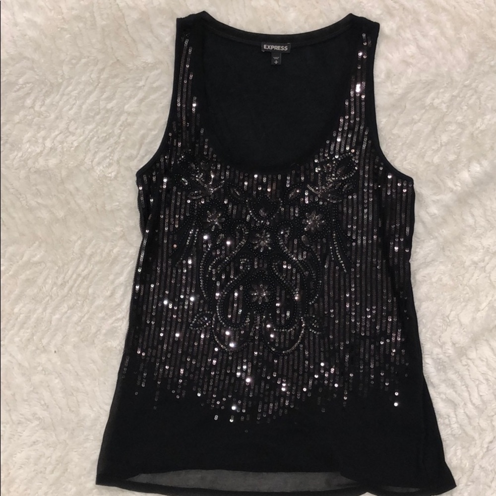 Express Sequin Tank Top Blouse Black Flowey